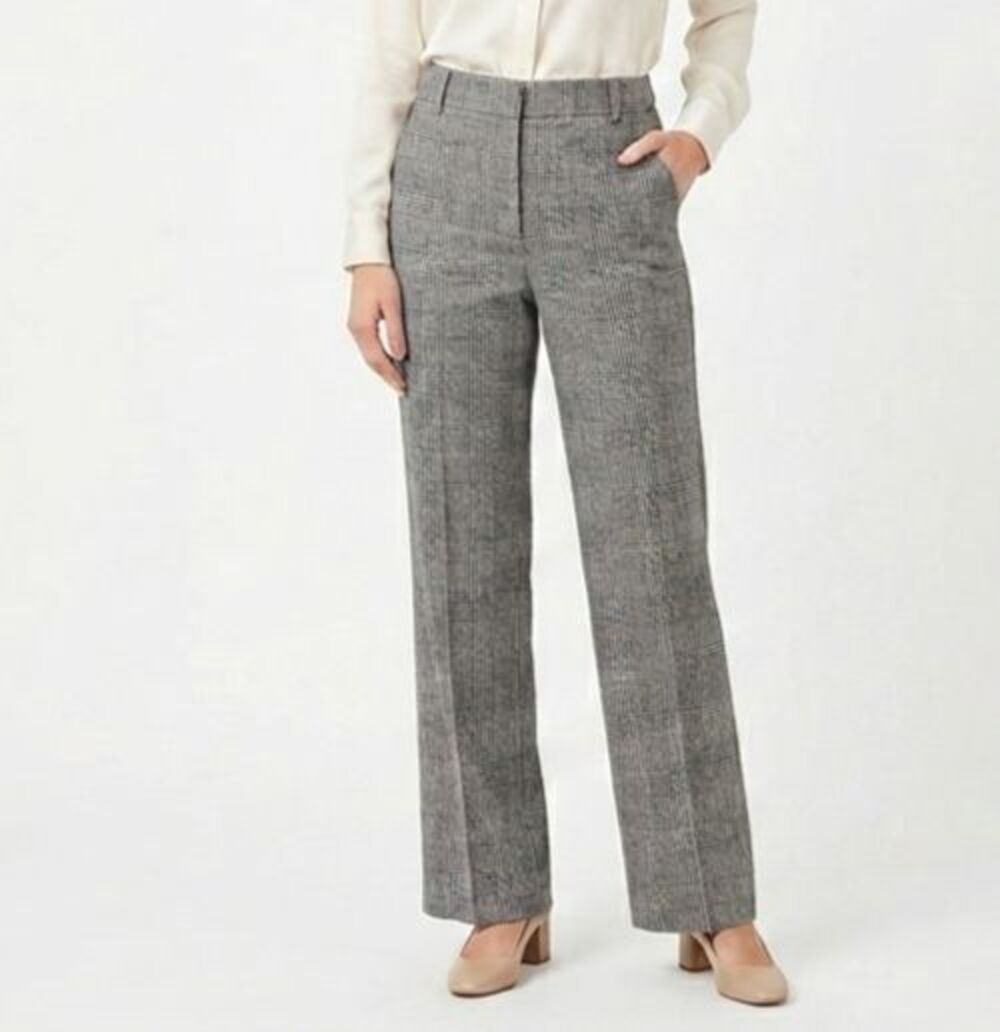 NWT Façonnable Size 10 Women's Tailored Trousers Grey Glen Plaid Career Slacks